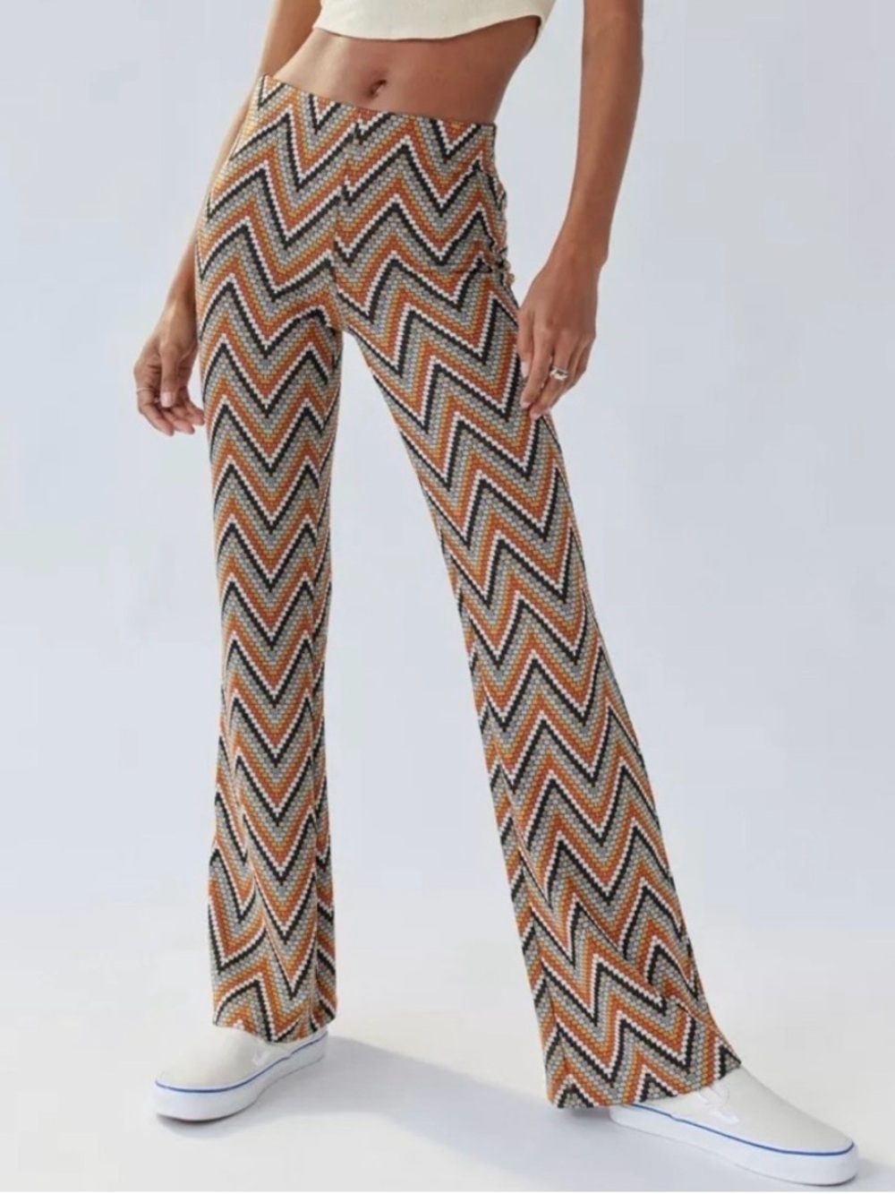 Urban Outfitters Chevron Flare Pants in Orange, Black & Cream Size Small